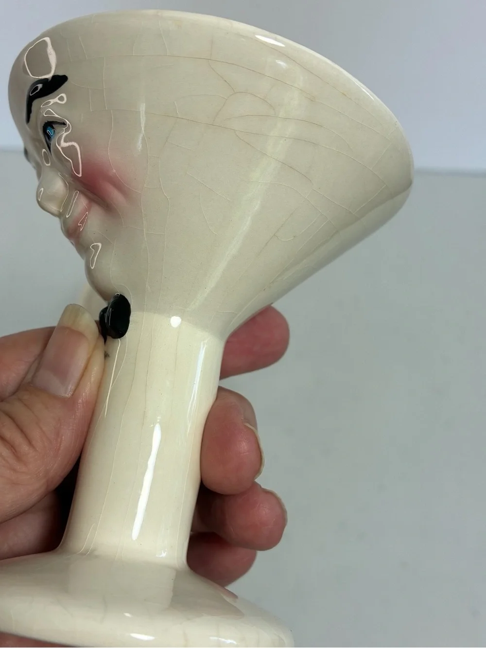 CLAY ART Anthropomorphic Martini Glass Salt Pepper Shaker Set Lady Man Wink Chip